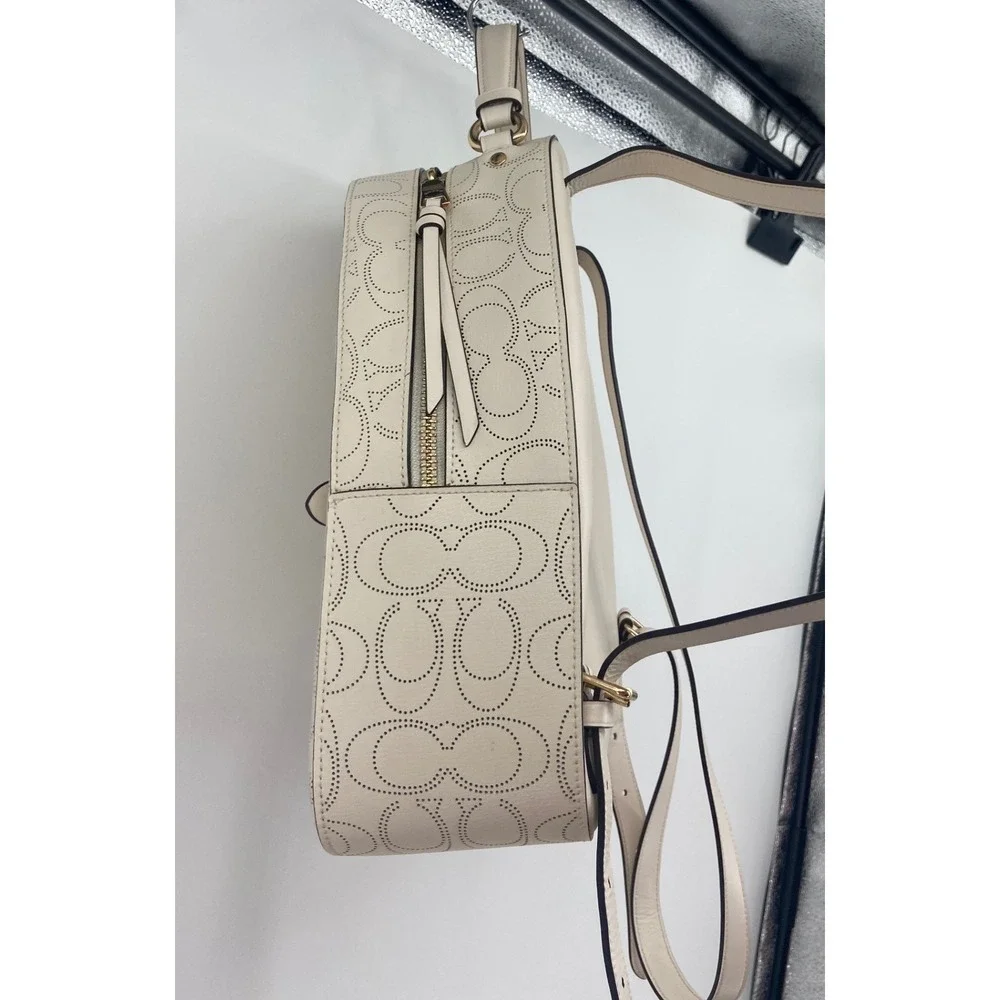 Coach Jordyn Backpack Chalk White Perforated Signature Leather Bag F72645